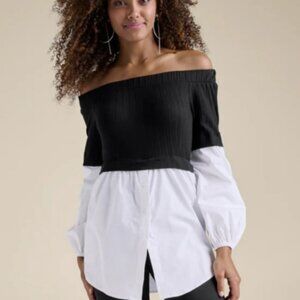 Venus Black and White Off-Shoulder Blouse XL